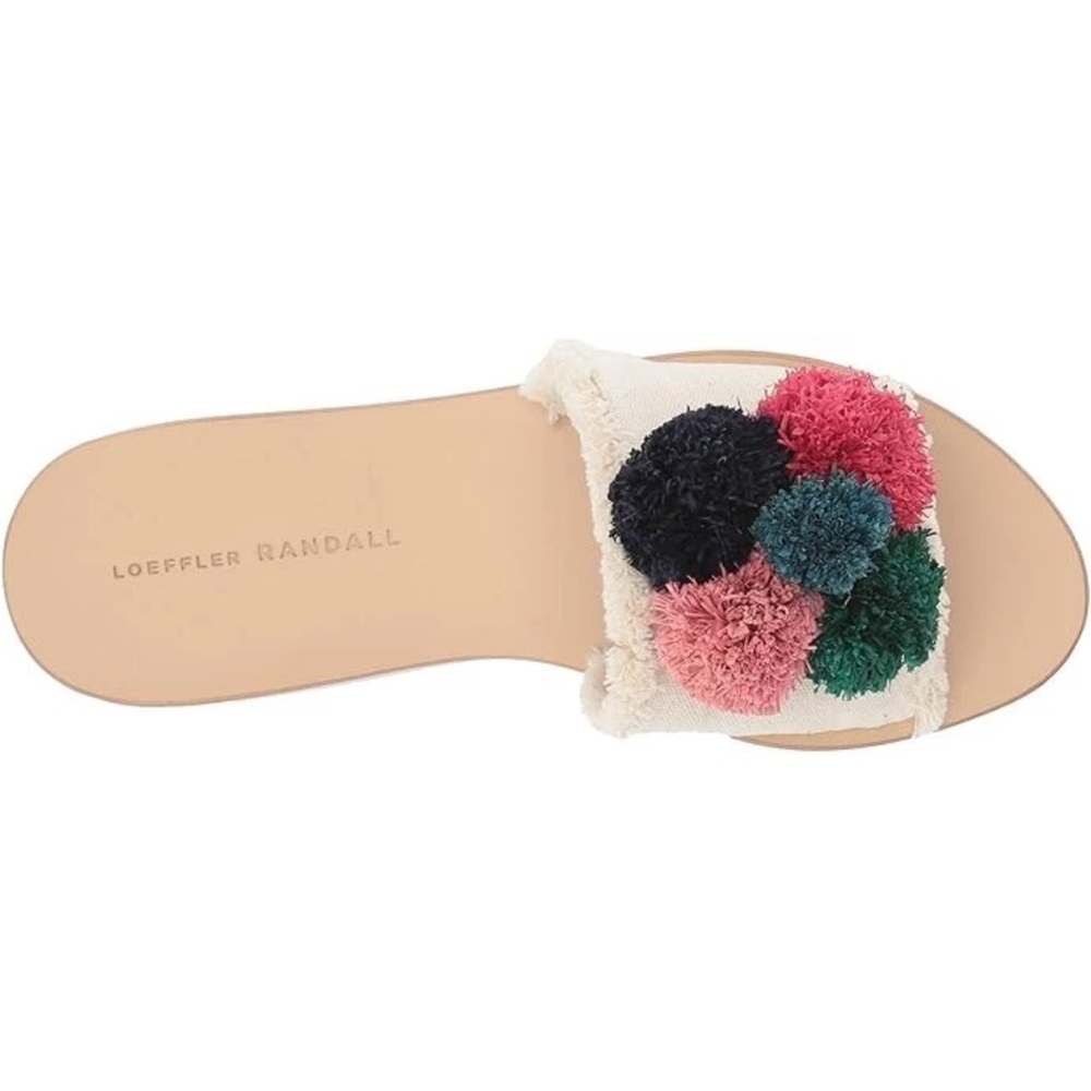 LOEFFLER RANDALL Women's Gabi Canvas Leather Pom Pom Flat Beige Slide Sandal 6 - Picture 8 of 9